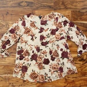 torrid Cream Tunic with Burgundy & Blush Floral Print